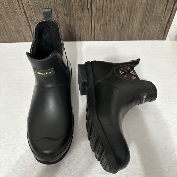 Pendleton Chelsea Sherpa Lined Ankle Rain Boot Black Women Size 9 Tribal Boho - Picture 5 of 12